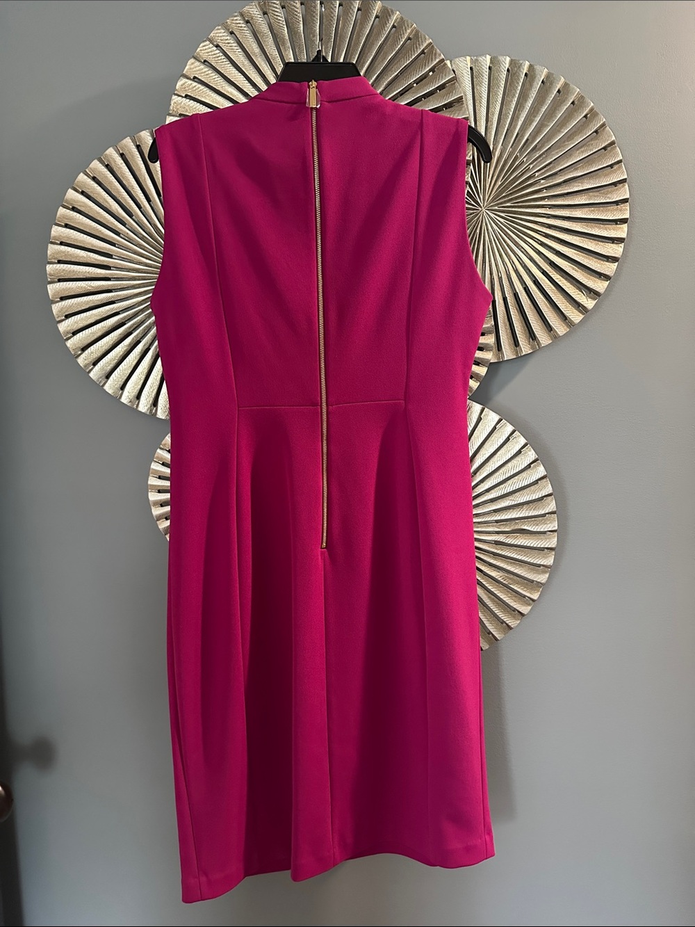 Calvin Klein Magenta Bow-Neck Sleeveless Midi Sheath Dress - Picture 5 of 6